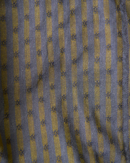 【Size S-M】80-90s RENOMA PARIS Cotton Dobby-Striped Balloon Sleeve Shirt / Mustard Grey × Charcoal