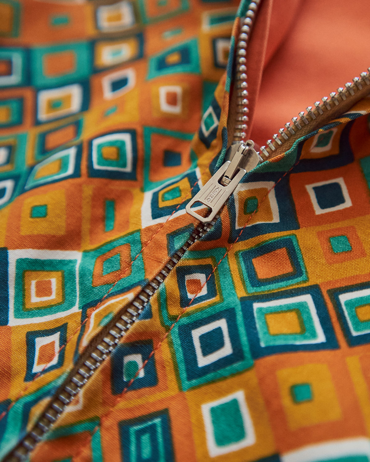 【SIZE S】70s Reversible Cotton Op-Art Geometric Print Ski Parka / Orange Multi
