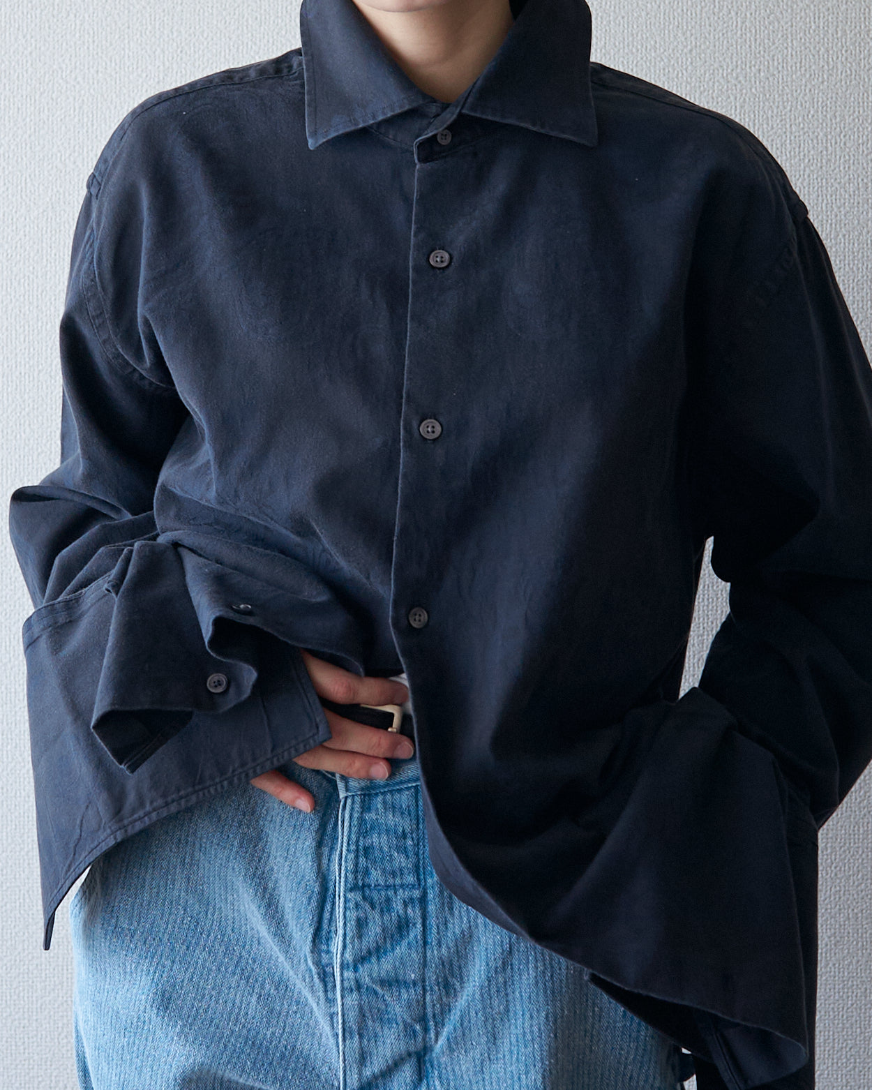 〜00's BANANA REPUBLIC Botanical Jacquard Cotton Shirt / Black