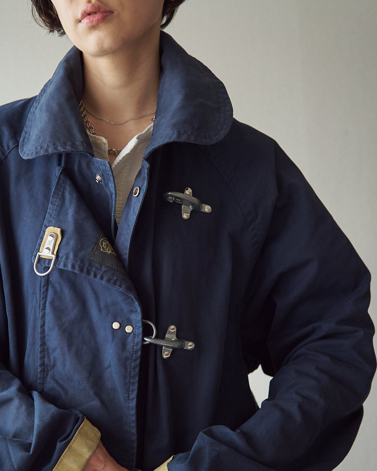 【SIZE L】-90s FAY Cotton Canvas Fireman Toggle Coat / Navy
