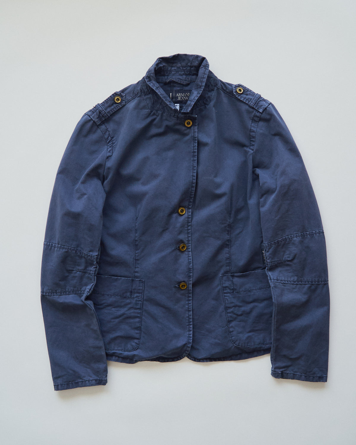 【SIZE S】ARMANI JEANS Garment-Dyed Cotton Convertible-Collar Field Jacket / Navy