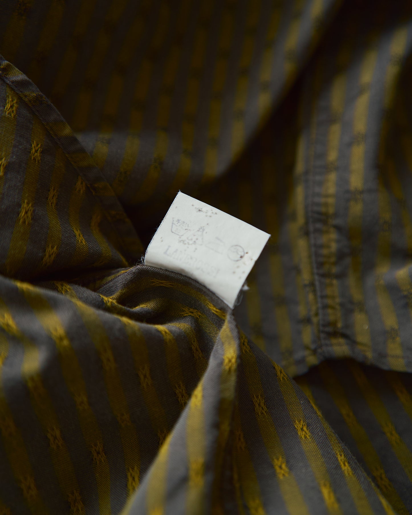 80-90s RENOMA PARIS Cotton Dobby-Striped Balloon Sleeve Shirt / Mustard Grey × Charcoal