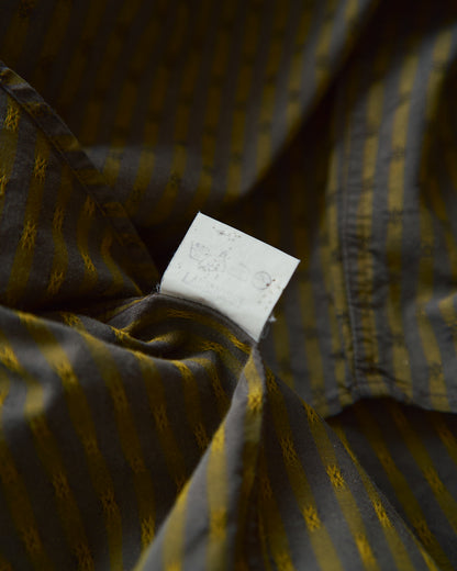 【Size S-M】80-90s RENOMA PARIS Cotton Dobby-Striped Balloon Sleeve Shirt / Mustard Grey × Charcoal