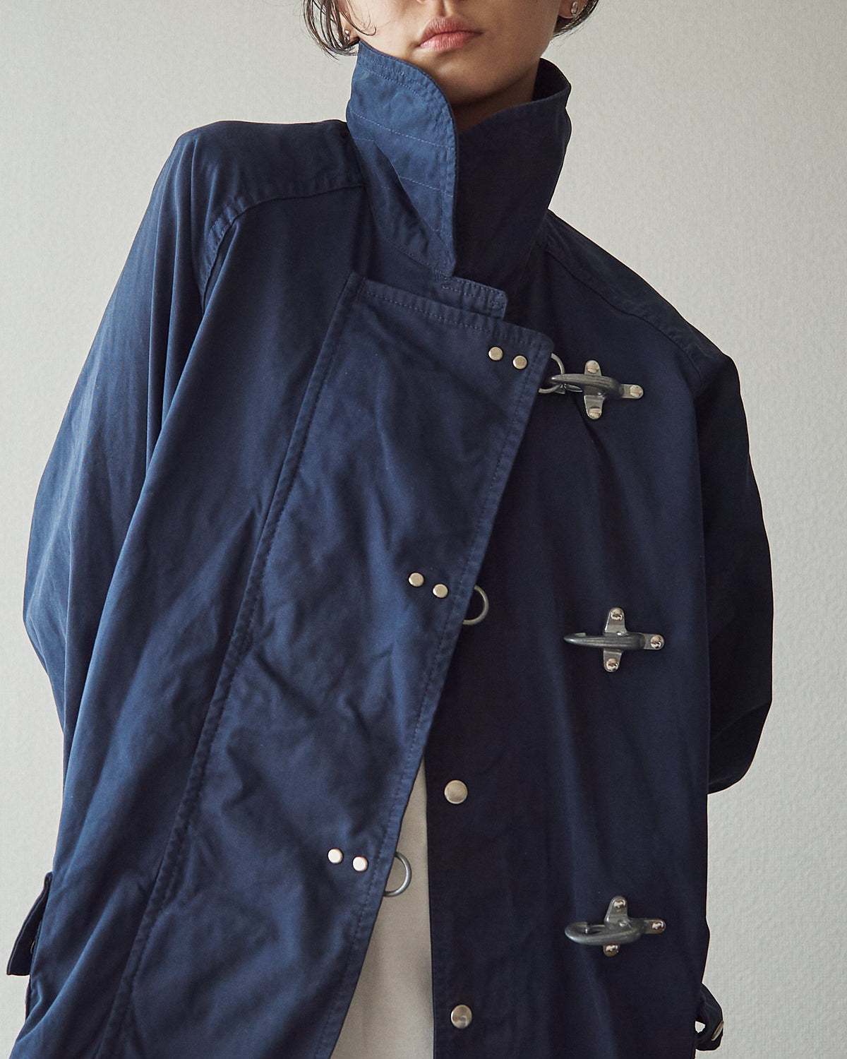 【SIZE L】-90s FAY Cotton Canvas Fireman Toggle Coat / Navy