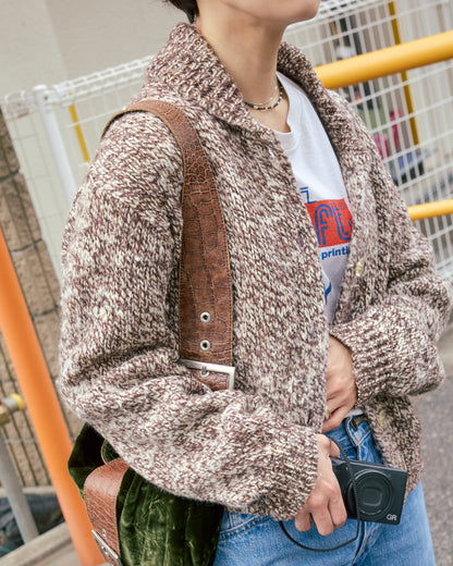 【SIZE S】 -90's agnès b. Melange Shawl Collar Cardigan / Brown