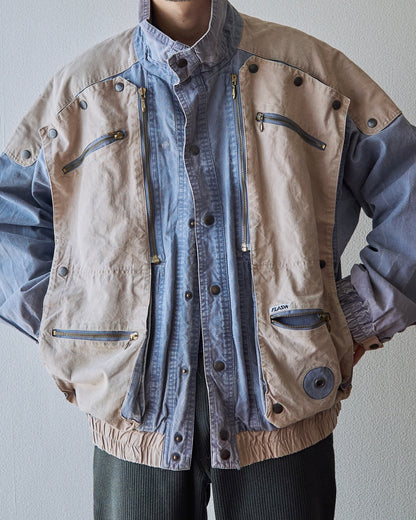 【SIZE M-L】80-90s FLASH Cotton Twill Detachable Multi-Pocket Bomber Jacket / Grey Beige