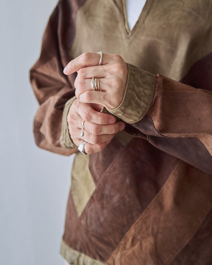【SIZE S】70s Geometric Patchwork Suede Pullover / Tonal Brown