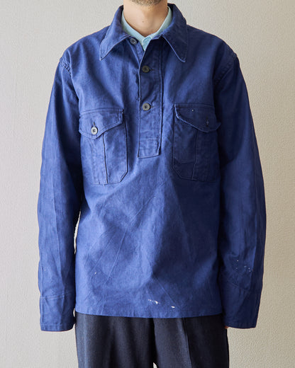 【SIZE M-L】70's Swedish Military Cotton Twill Pullover Shirt / Ink Blue