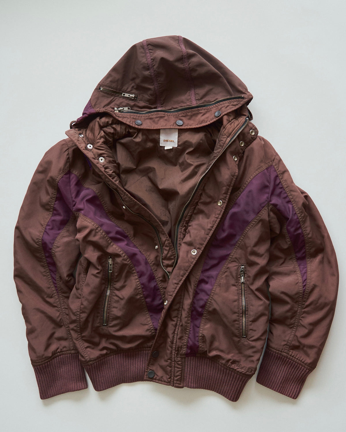 【SIZE M-L】00s DIESEL Multi-Zip Curved Bomber Jacket / Brown Purple