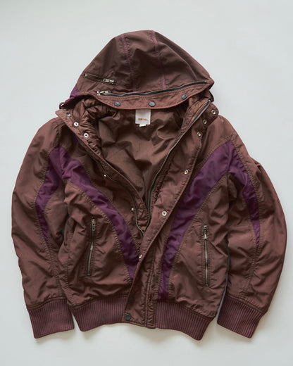 【SIZE M-L】00s DIESEL Multi-Zip Curved Bomber Jacket / Brown Purple