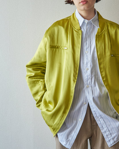 【SIZE S-M】2010s CHICO'S DESIGN Silk Satin MA-1 Bomber / Chartreuse Yellow