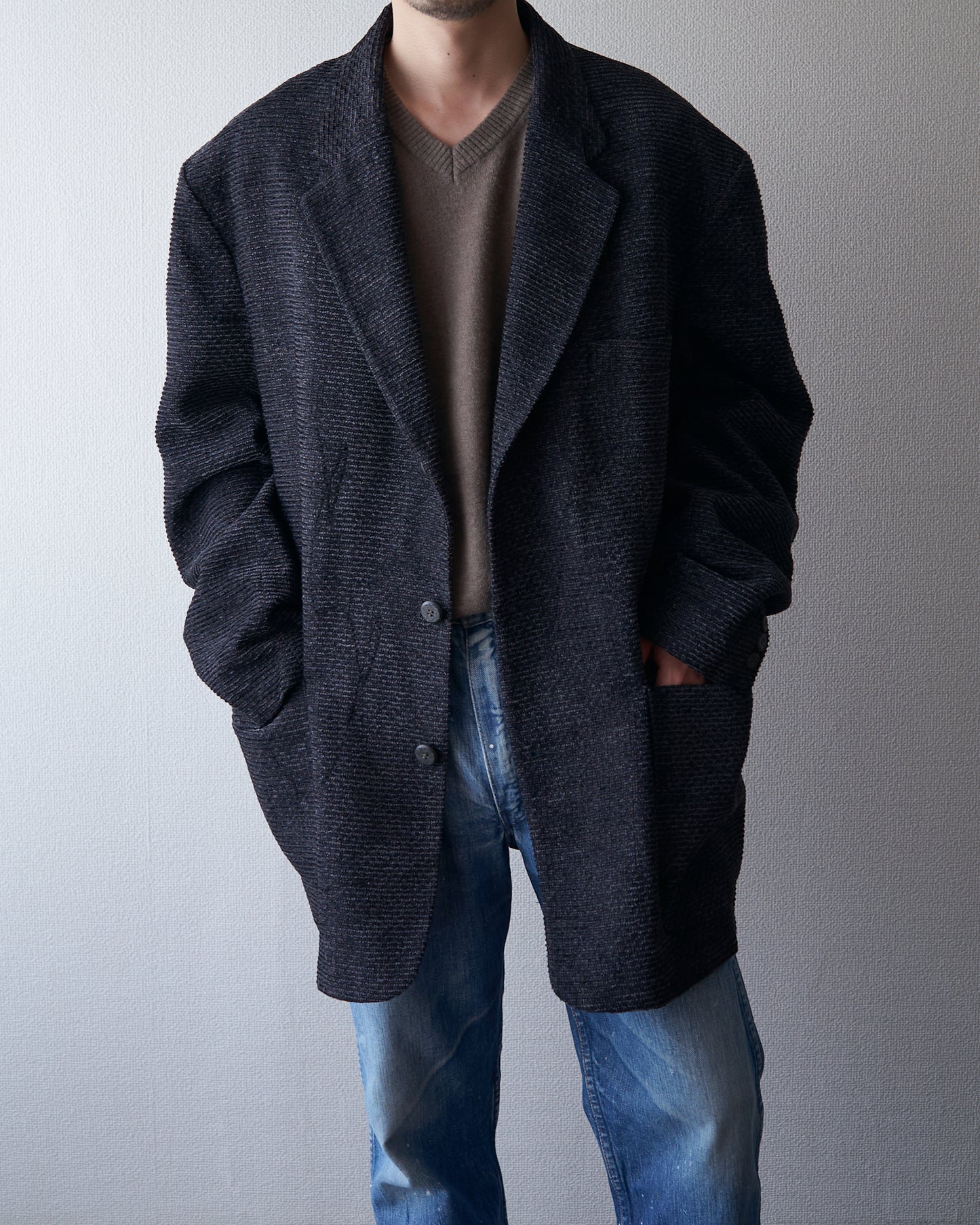 90s JHANE BARNES Wool/Linen Textured boucle Jacket / Black