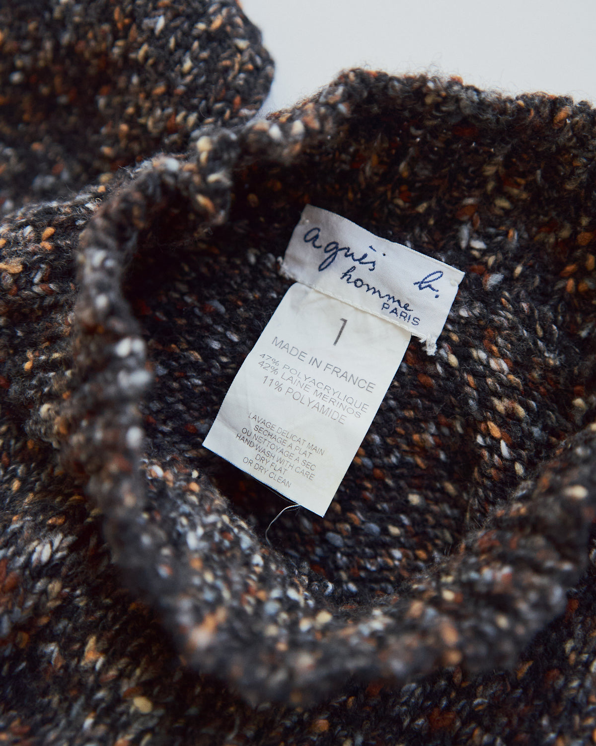 【SIZE S-M】90s agnès b. homme  Nep Melange Mock Neck Sweater / Charcoal