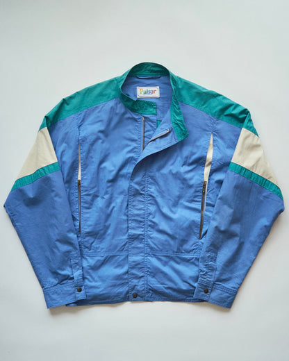 【SIZE M-L】80-90s PULSAR SPORTSWEAR Cotton Color-Block Sport Jacket / Cornflower Teal