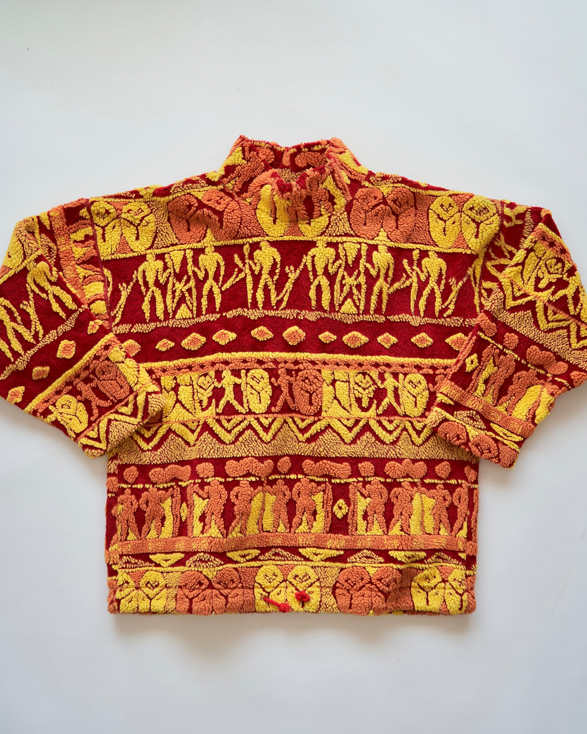 【SIZE L】90s DESCENTE Acrylic Jacquard Boa Tribal Pattern Pullover / Red