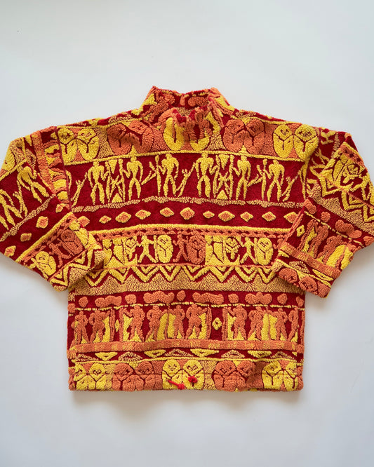 【SIZE L】90s DESCENTE Acrylic Jacquard Boa Tribal Pattern Pullover / Red