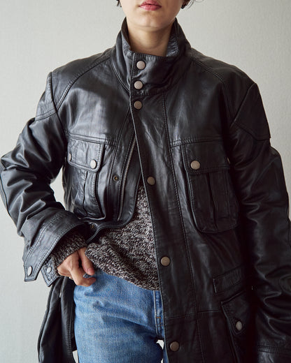 【SIZE L】00s-10s HUGO BOSS Lambskin Leather Utility Jacket/ Black
