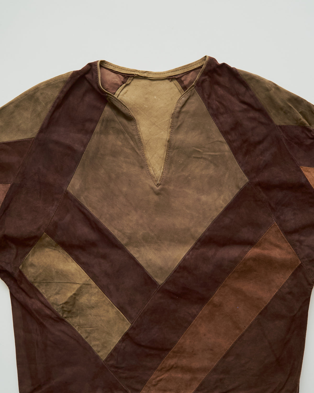 【SIZE S】70s Geometric Patchwork Suede Pullover / Tonal Brown