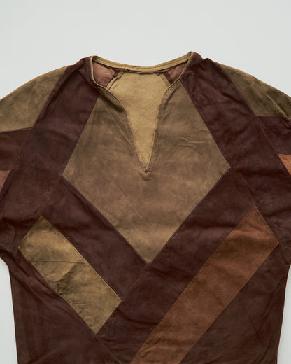 【SIZE S】70s Geometric Patchwork Suede Pullover / Tonal Brown