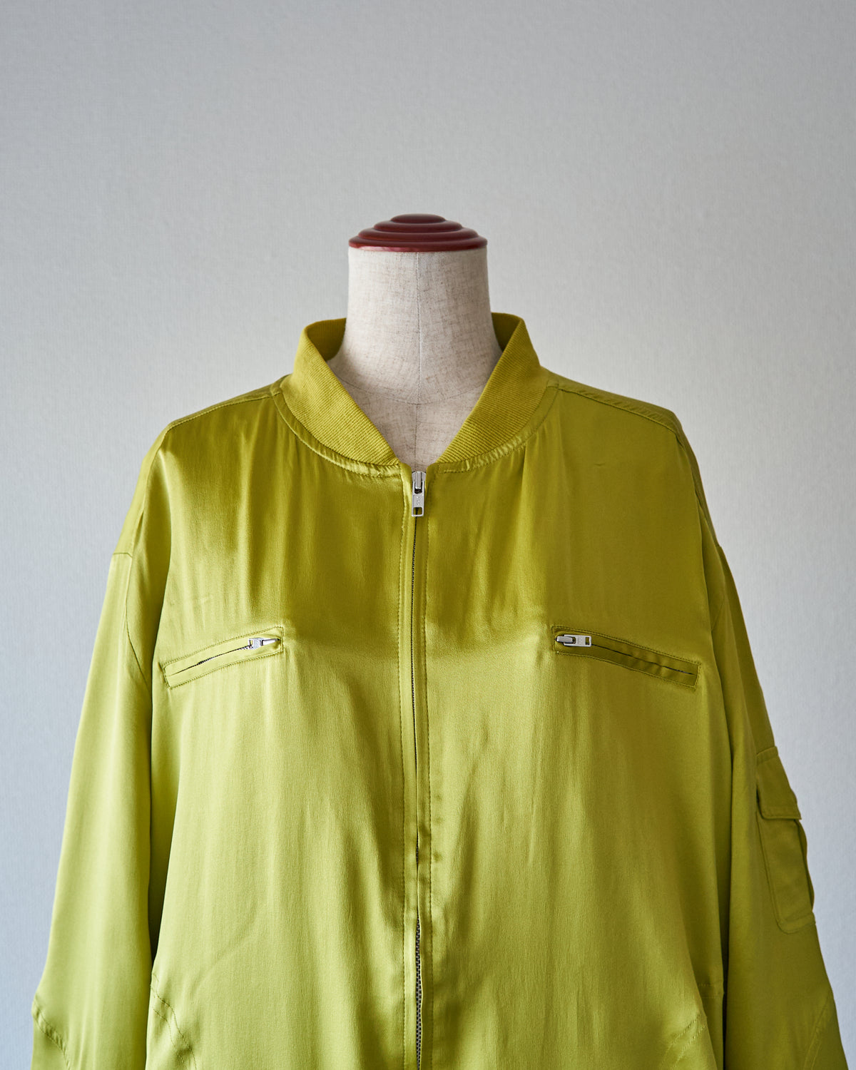 【SIZE S-M】2010s CHICO'S DESIGN Silk Satin MA-1 Bomber / Chartreuse Yellow