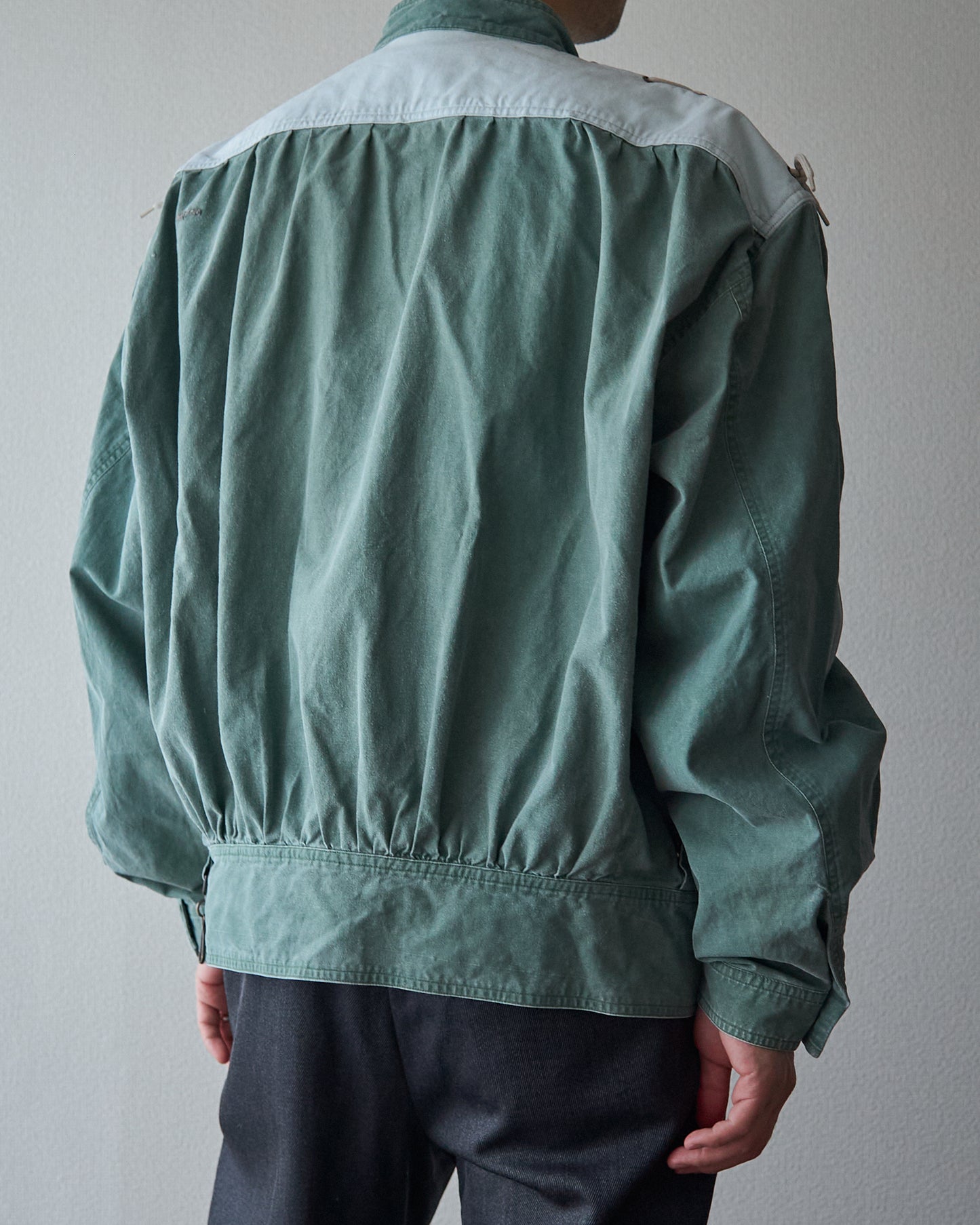 90s ALLEGRI Two-Tone  Lace-Up Shoulder Cotton Blouson / Sage