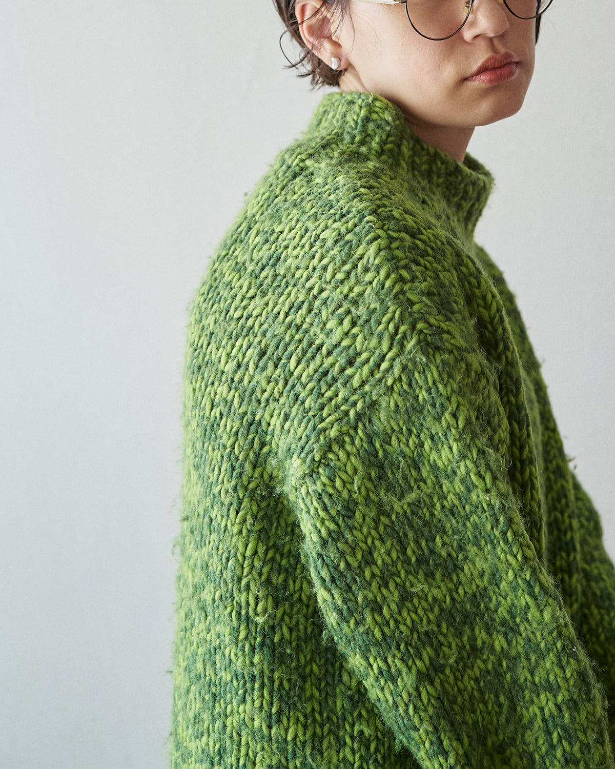 【SIZE S-M】 -00s DKNY  Wool Mock Neck Sweater / Green Melange