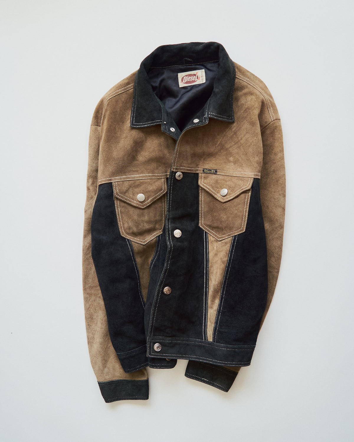 【SIZE M-L】90s DIESEL Suede Two-Tone Trucker Jacket / Beige Black
