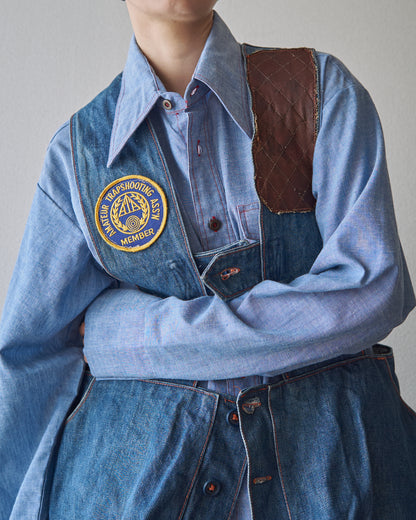 【SIZE M】60-70s Denim Leather Recoil-Pad  Shooting Vest / Orange Stitch