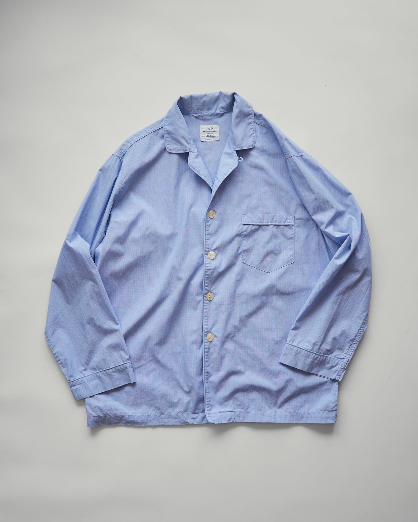 BROOKS BROTHERS 346 Cotton Micro-Check Open Collar Sleeping Shirt / Blue