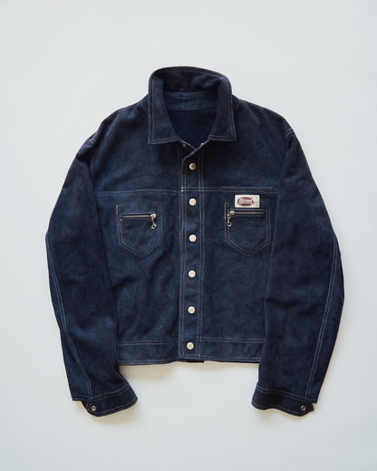 【SIZE L】90s-00s DIESEL Suede Reversible Trucker Jacket / Navy