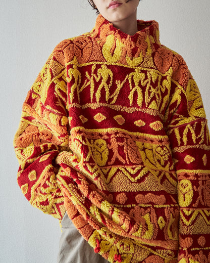 【SIZE L】90s DESCENTE Acrylic Jacquard Boa Tribal Pattern Pullover / Red