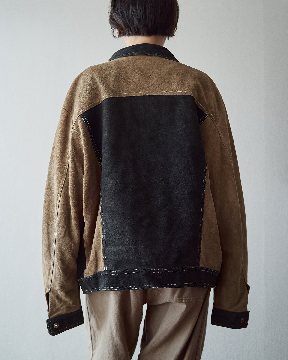 【SIZE M-L】90s DIESEL Suede Two-Tone Trucker Jacket / Beige Black