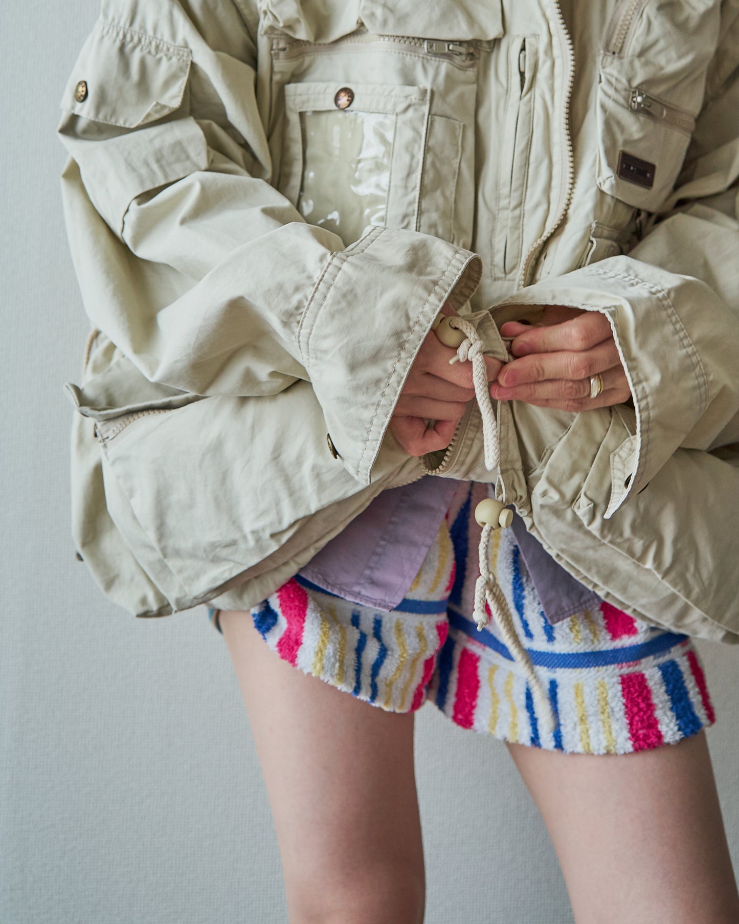 90-00s PAUL & SHARK Cotton Multi-Pocket Detachable-Sleeve Photographer Jacket / Ecru