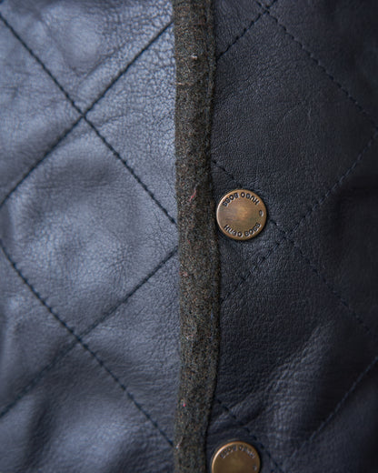 【SIZE L】HUGO BOSS Leather & Wool Panel Quilted Gilet / Black