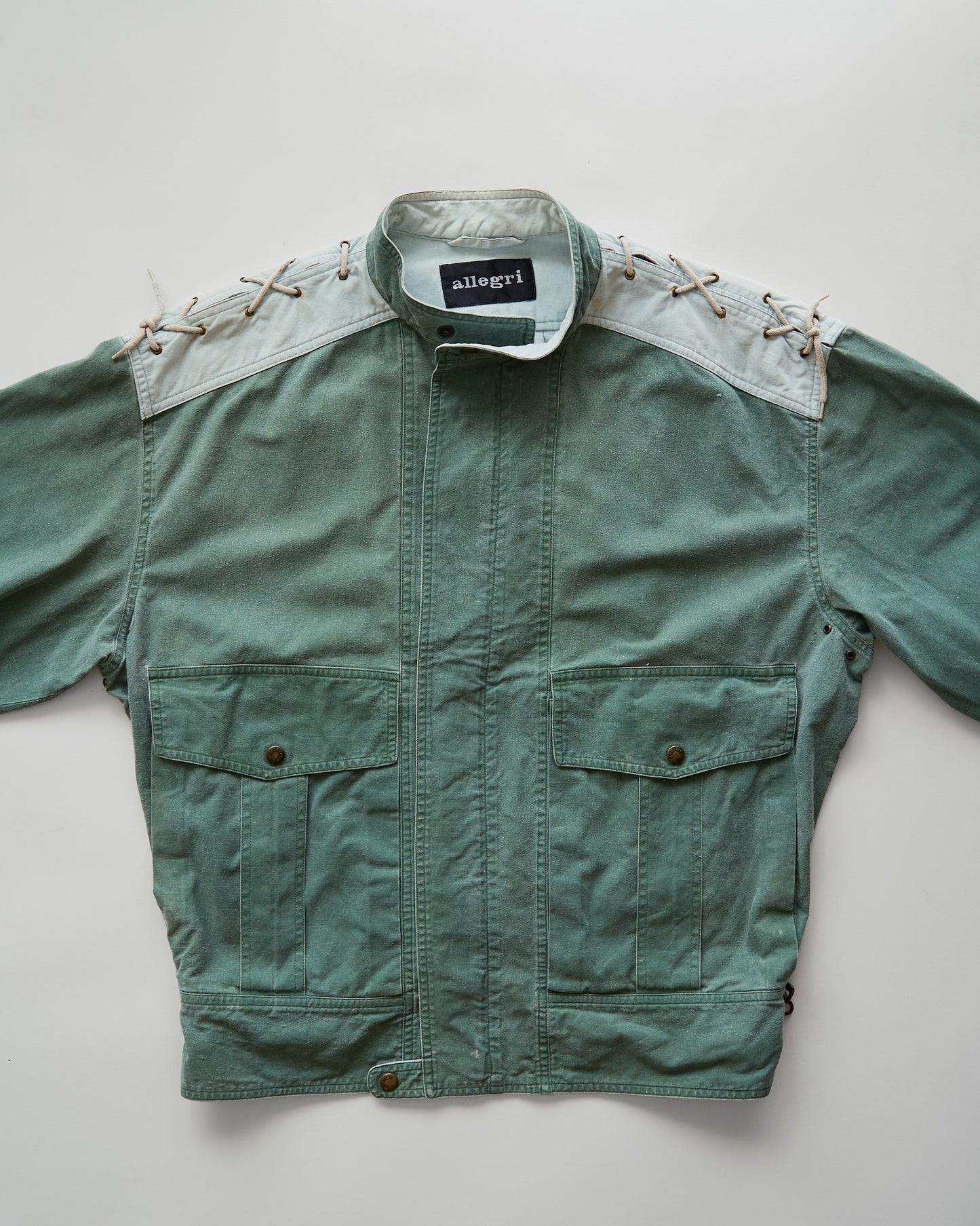 90s ALLEGRI Two-Tone  Lace-Up Shoulder Cotton Blouson / Sage