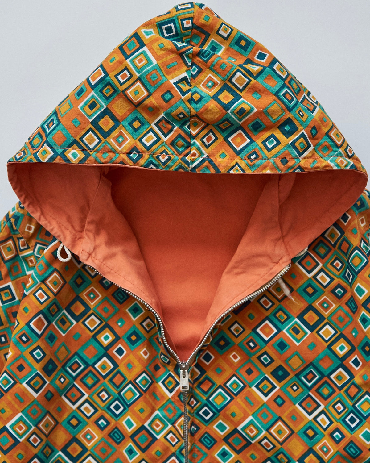 【SIZE S】70s Reversible Cotton Op-Art Geometric Print Ski Parka / Orange Multi