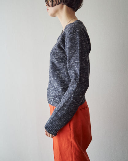 【SIZE S-M】90s agnès b. WOOL MELANGE V-NECK KNIT / Charcoal