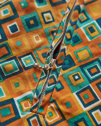 【SIZE S】70s Reversible Cotton Op-Art Geometric Print Ski Parka / Orange Multi