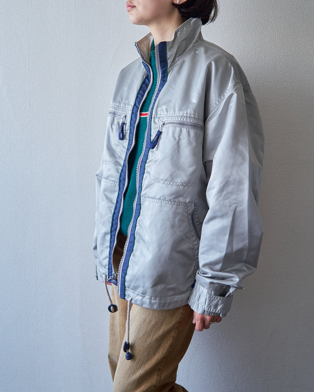 【SIZE M-L】90s-00s GAP Silver Nylon Multi-Pocket Utility Jacket