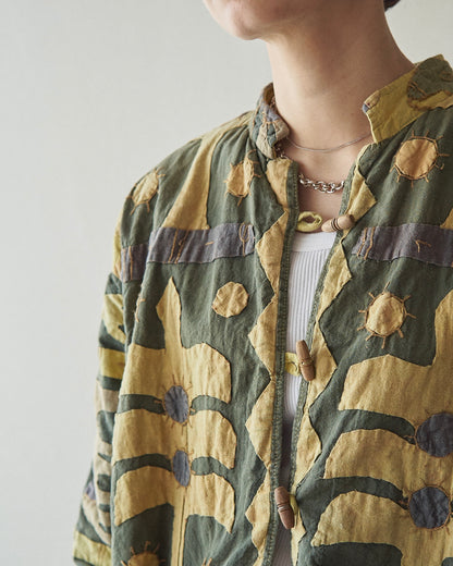 【SIZE S】Unknown Cotton Applique Patchwork Jacket / Olive & Mustard