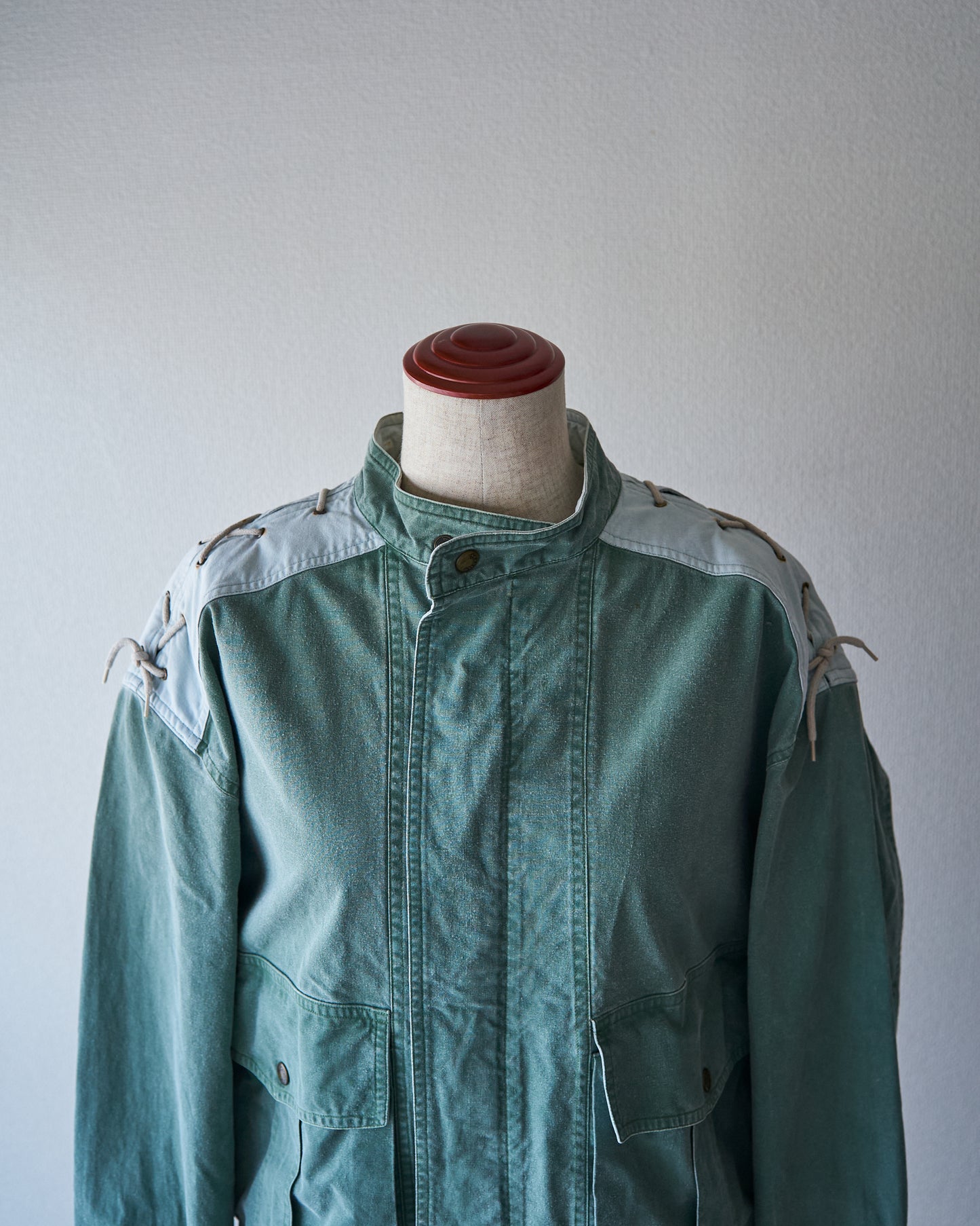 90s ALLEGRI Two-Tone  Lace-Up Shoulder Cotton Blouson / Sage