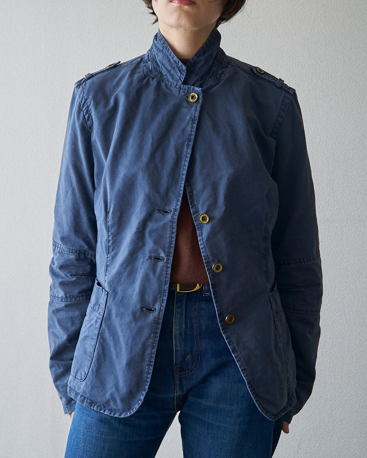【SIZE S】ARMANI JEANS Garment-Dyed Cotton Convertible-Collar Field Jacket / Navy