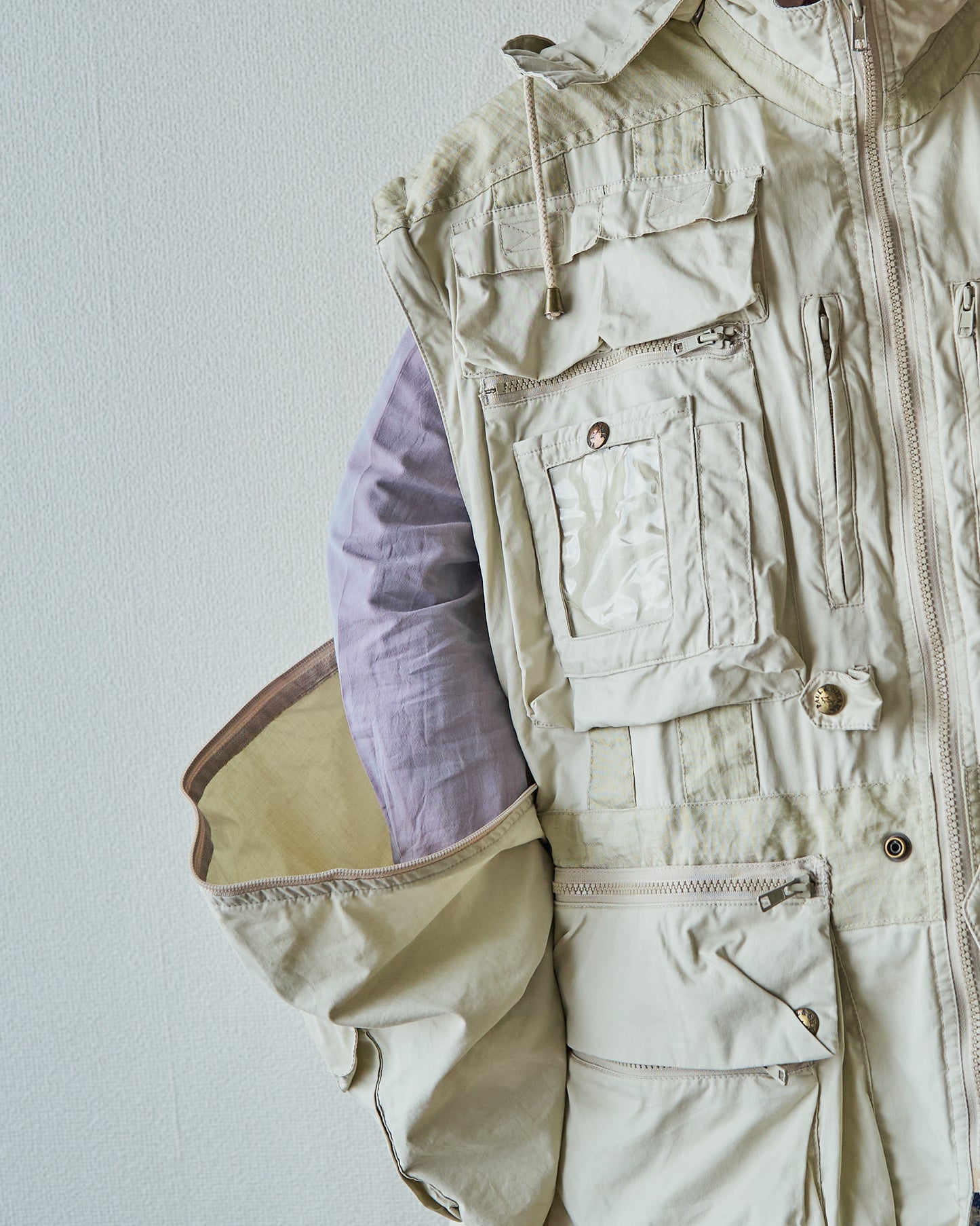 90-00s PAUL & SHARK Cotton Multi-Pocket Detachable-Sleeve Photographer Jacket / Ecru