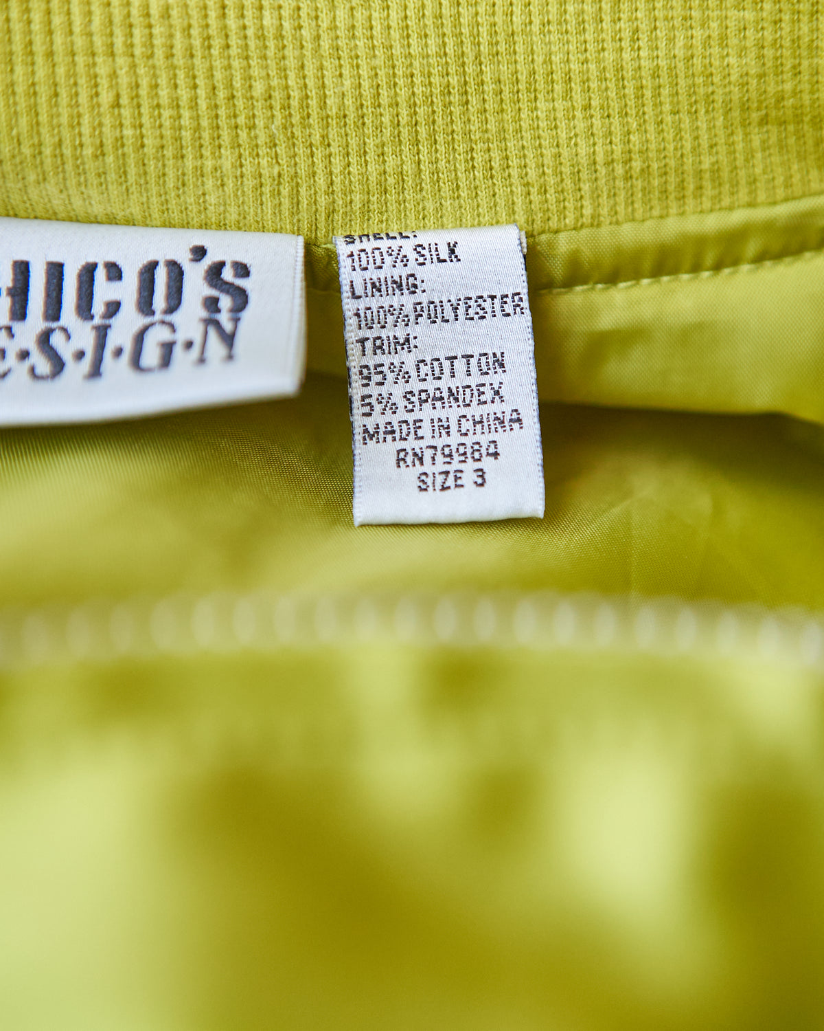 【SIZE S-M】2010s CHICO'S DESIGN Silk Satin MA-1 Bomber / Chartreuse Yellow