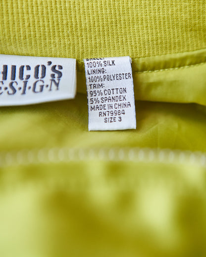 【SIZE S-M】2010s CHICO'S DESIGN Silk Satin MA-1 Bomber / Chartreuse Yellow
