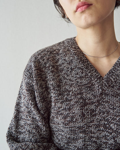【SIZE S-M】90s agnès b. homme Melange Wool V-Neck Knit / Brown x Ecru