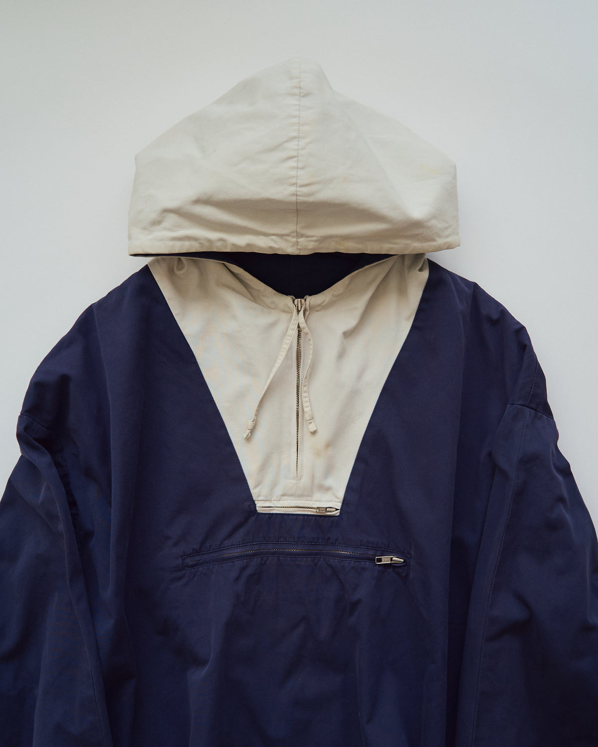 【SIZE XL】90's J.CREW Cotton Two-Tone Pullover Anorak / Navy x Ivory