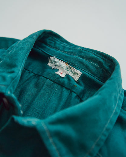 【SIZE S】1950-60s French Cotton Twill Back-Button Work Shirt / Deep Teal