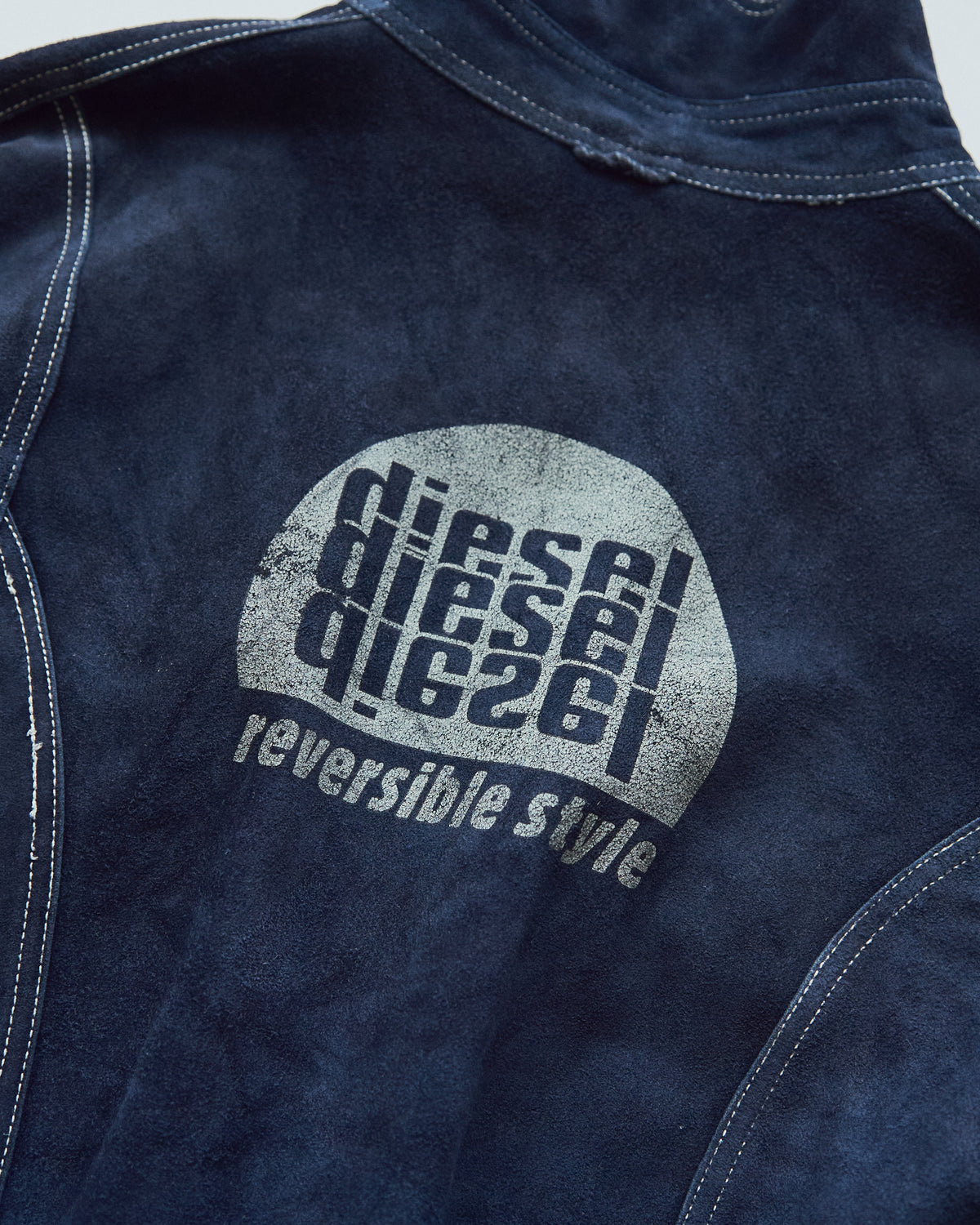 【SIZE L】90s-00s DIESEL Suede Reversible Trucker Jacket / Navy