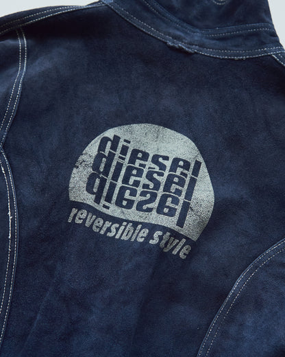 【SIZE L】90s-00s DIESEL Suede Reversible Trucker Jacket / Navy
